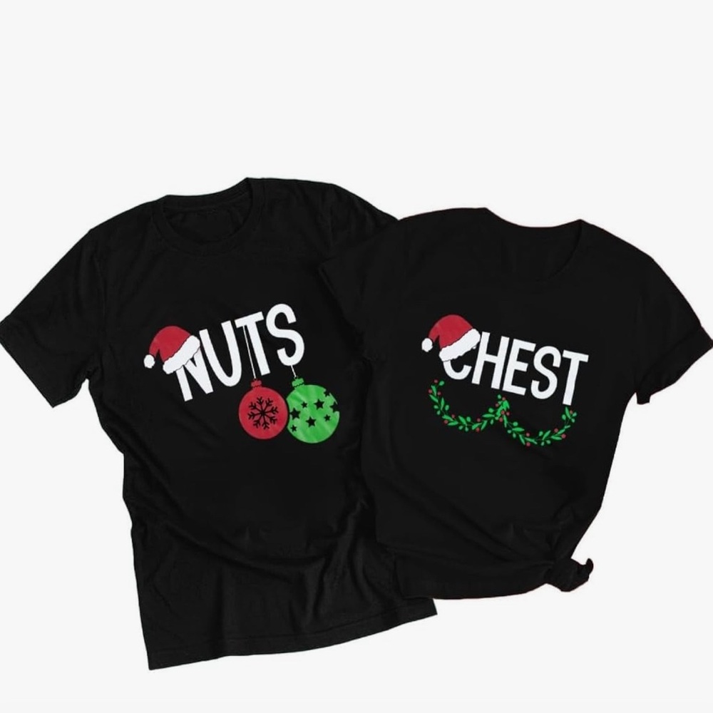 Funny 😆 Festive Black Graphic T-Shirts XL men M women 🎅🎄 couple